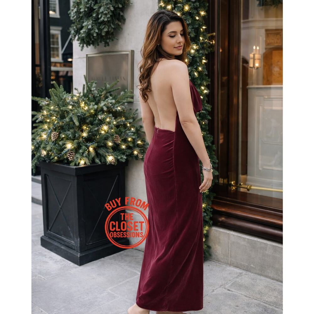Zara NWT Raspberry Velvet Halter Open Back Maxi Dress M - Picture 11 of 16